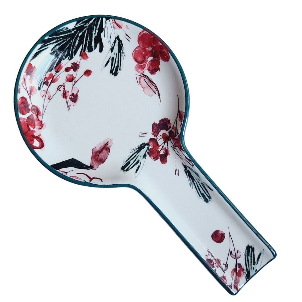 anthropologie holly and pear‎ spoon rest leaves White Green Red Boho Kitchen